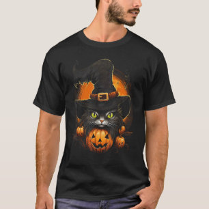 Halloween-Schwarze-Katze-Kürbis-Kostüm Gruselige J T-Shirt
