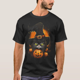 Halloween-Schwarze-Katze-Kürbis-Kostüm Gruselige S T-Shirt