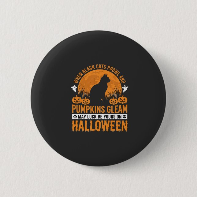 Halloween-Schwarze-Katze-Kürbis-Mond-Design_1 Button (Vorderseite)