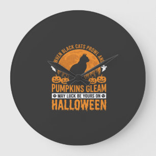 Halloween-Schwarze-Katze-Kürbis-Mond-Design_1 Große Wanduhr