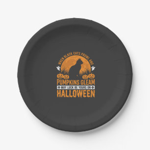Halloween-Schwarze-Katze-Kürbis-Mond-Design_1 Pappteller