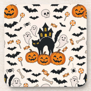 Halloween-Schwarze Katze & Kürbis-Spukhaus Getränkeuntersetzer