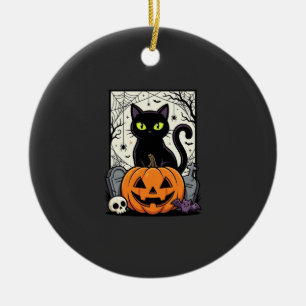 Halloween-Schwarze-Katze-Kürbis-Vektordesign Keramik Ornament