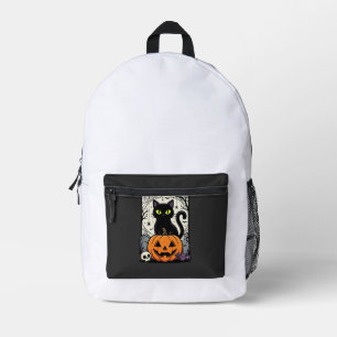 Halloween-Schwarze-Katze-Kürbis-Vektorgrafik Bedruckter Rucksack