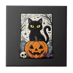 Halloween-Schwarze-Katze-Kürbis-Vektorgrafik Fliese