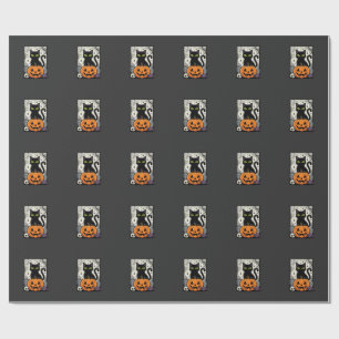 Halloween-Schwarze-Katze-Kürbis-Vektorgrafik Geschenkpapier