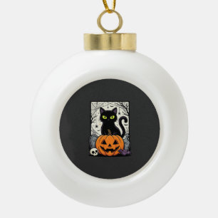 Halloween-Schwarze-Katze-Kürbis-Vektorgrafik Keramik Kugel-Ornament