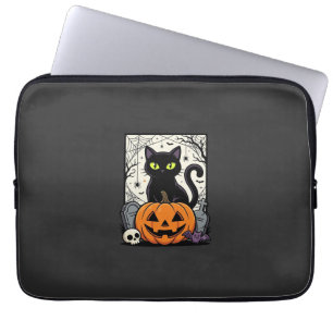 Halloween-Schwarze-Katze-Kürbis-Vektorgrafik Laptopschutzhülle