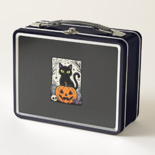 Halloween-Schwarze-Katze-Kürbis-Vektorgrafik Metall Brotdose