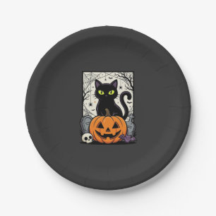 Halloween-Schwarze-Katze-Kürbis-Vektorgrafik Pappteller