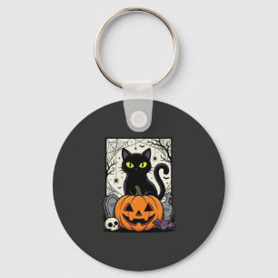 Halloween-Schwarze-Katze-Kürbis-Vektorgrafik Schlüsselanhänger