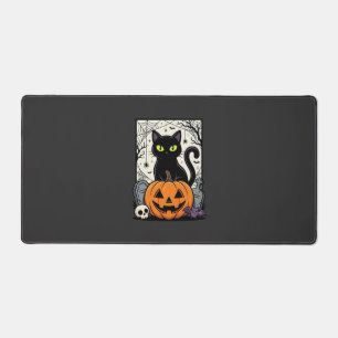 Halloween-Schwarze-Katze-Kürbis-Vektorgrafik Schreibtischunterlage