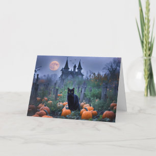 Halloween schwarze Katze Kürbisfeld Karte