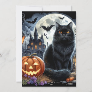 Halloween-Schwarze-Katze-Kürbisgesicht  Mitteilungskarte