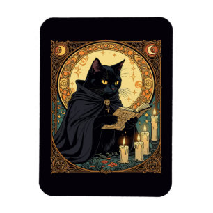 Halloween-Schwarze Katze liest ein Buch Magnet