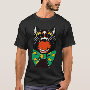 Halloween schwarze Katze miaut mit großen grünen T T-Shirt