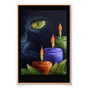 HALLOWEEN SCHWARZE KATZE mit KERZEN 10 CM X 15 CM Fotodruck