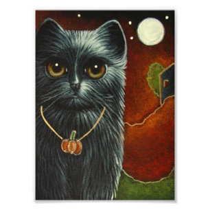 HALLOWEEN SCHWARZE KATZE MIT KÜRBIS ANHÄNGER DRUCK