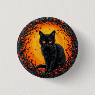 Halloween-Schwarze Katze mit leuchtenden Augen Button