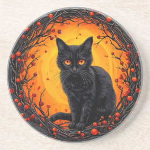 Halloween-Schwarze Katze mit leuchtenden Augen Getränkeuntersetzer