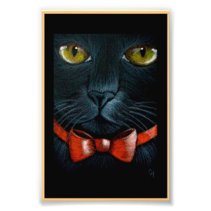 HALLOWEEN SCHWARZE KATZE MIT ORANGEFARBENEM SCHLEI FOTODRUCK