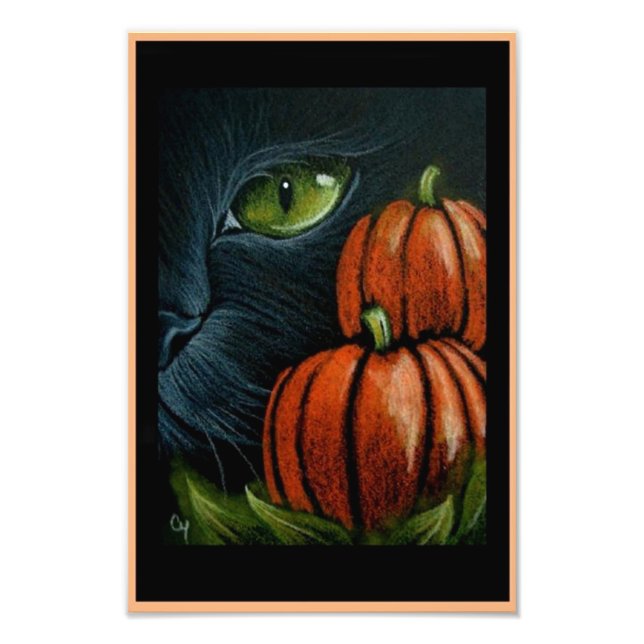 HALLOWEEN SCHWARZE KATZE mit PIMPKINS 4" X 6" DRUC Fotodruck (Vorne)