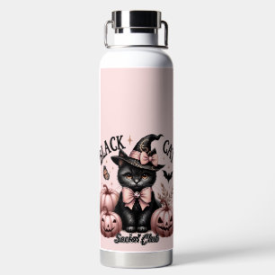 HALLOWEEN SCHWARZE KATZE MIT ROSA KÜRBISSEN TRINKFLASCHE