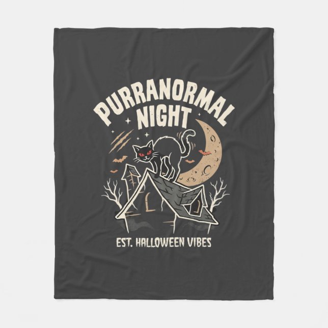 Halloween-Schwarze-Katze-Mond (2) Fleecedecke (Vorderseite)