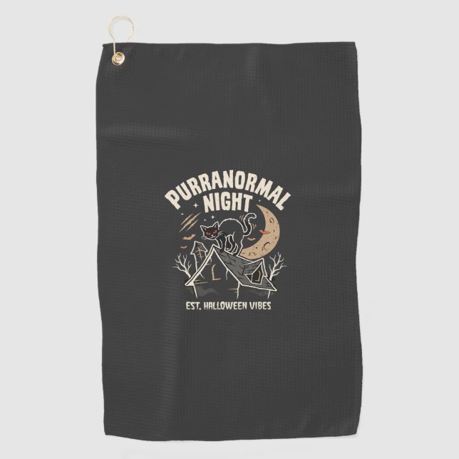 Halloween-Schwarze-Katze-Mond (2) Golfhandtuch (Vorderseite)