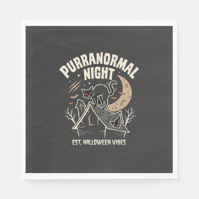 Halloween-Schwarze Katze Mond (2) Serviette (Vorderseite)