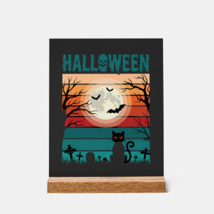 Halloween schwarze Katze Mond Friedhof Retro-Vekto Acrylschild