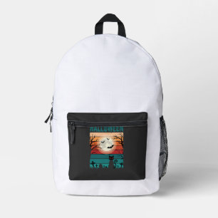 Halloween schwarze Katze Mond Friedhof Retro-Vekto Bedruckter Rucksack