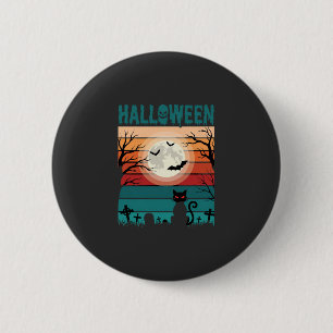 Halloween schwarze Katze Mond Friedhof Retro-Vekto Button