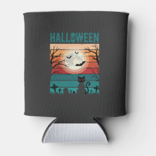 Halloween schwarze Katze Mond Friedhof Retro-Vekto Dosenkühler