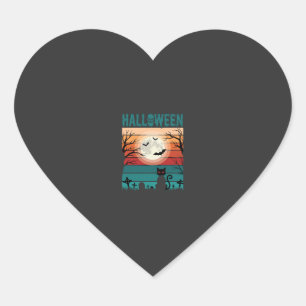 Halloween schwarze Katze Mond Friedhof Retro-Vekto Herz-Aufkleber