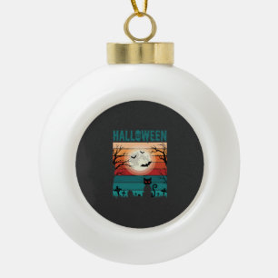 Halloween schwarze Katze Mond Friedhof Retro-Vekto Keramik Kugel-Ornament