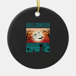 Halloween schwarze Katze Mond Friedhof Retro-Vekto Keramik Ornament