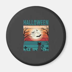 Halloween schwarze Katze Mond Friedhof Retro-Vekto Magnet