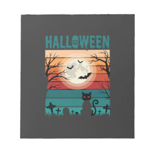 Halloween schwarze Katze Mond Friedhof Retro-Vekto Notizblock