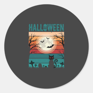 Halloween schwarze Katze Mond Friedhof Retro-Vekto Runder Aufkleber