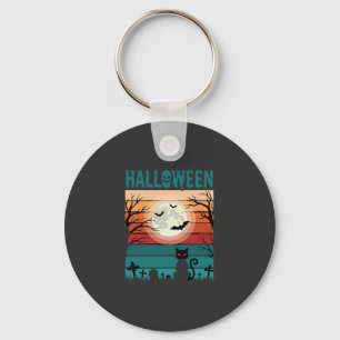 Halloween schwarze Katze Mond Friedhof Retro-Vekto Schlüsselanhänger