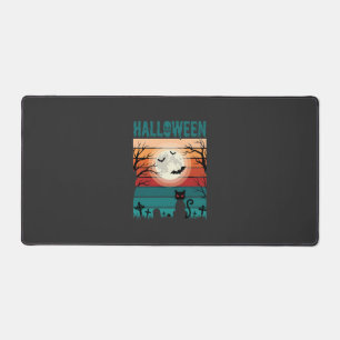 Halloween schwarze Katze Mond Friedhof Retro-Vekto Schreibtischunterlage
