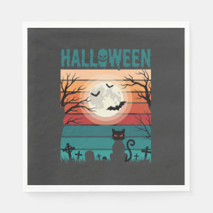 Halloween schwarze Katze Mond Friedhof Retro-Vekto Serviette