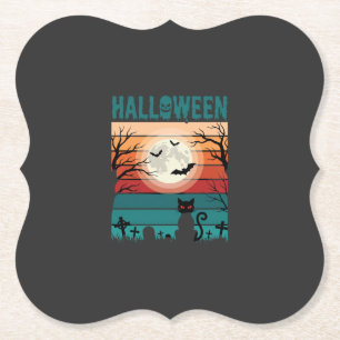 Halloween schwarze Katze Mond Friedhof Retro-Vekto Untersetzer