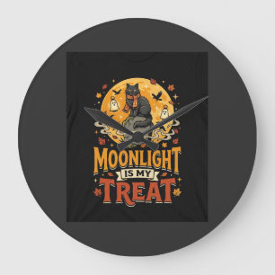 Halloween-Schwarze-Katze-Mond-Magie Große Wanduhr