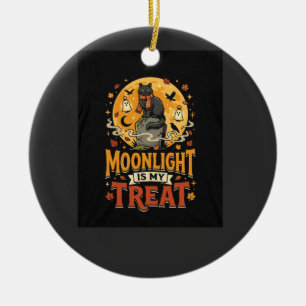 Halloween-Schwarze-Katze-Mond-Magie Keramik Ornament