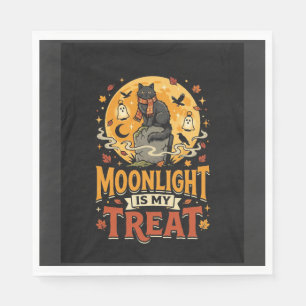 Halloween-Schwarze-Katze-Mond-Magie Serviette