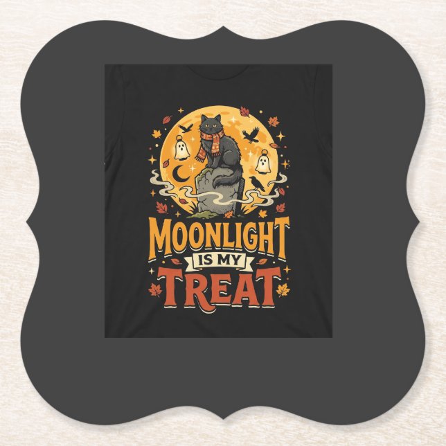 Halloween-Schwarze-Katze-Mond-Magie Untersetzer (Vorderseite)
