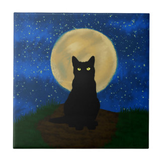 Halloween schwarze Katze mondbeschienene Silhouett Fliese