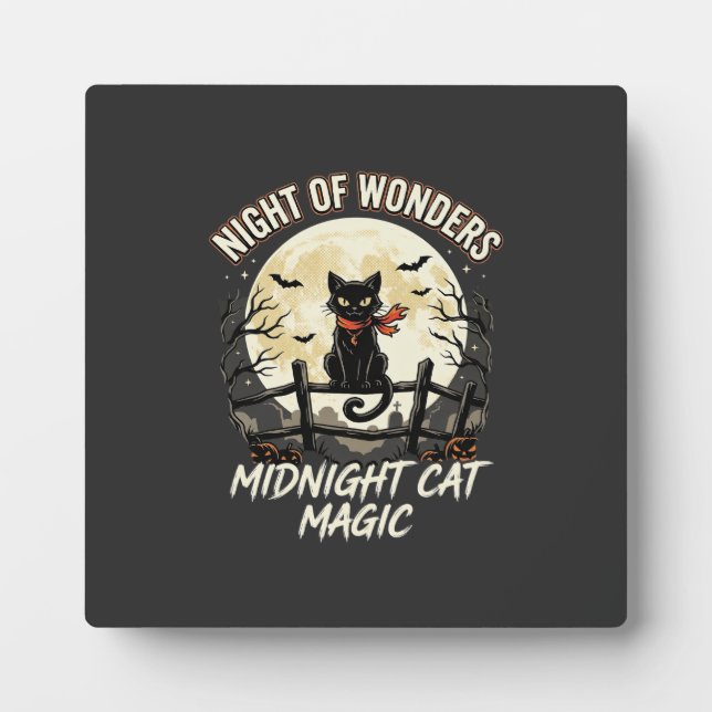Halloween schwarze Katze Mondlicht Fotoplatte (Vorderseite)